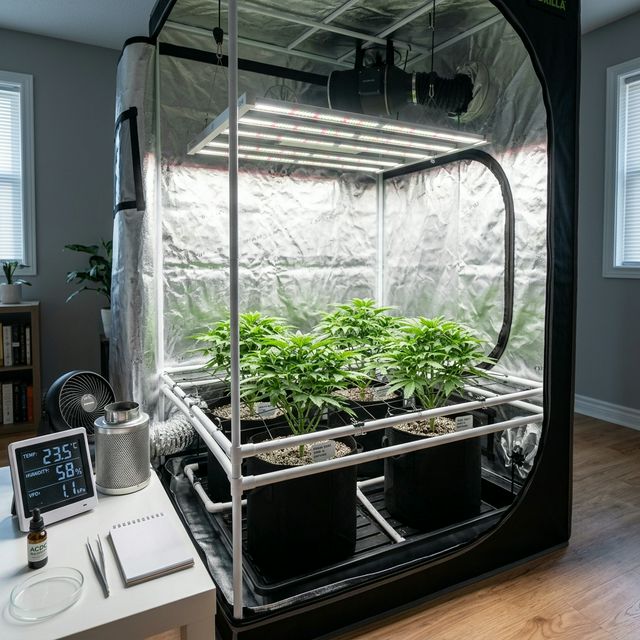 Estufa de autocultivo indoor pequena e tecnológica