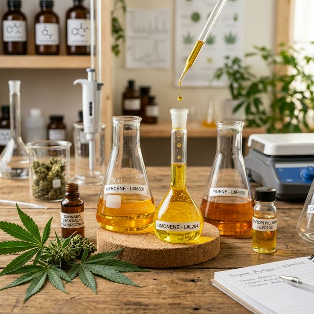 Terpenos em frascos de lboratório